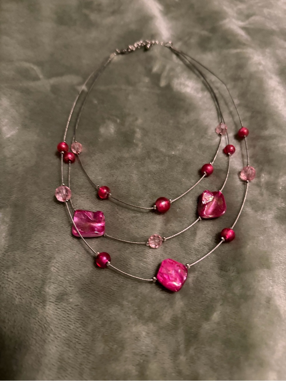 Three-Strand Pink Beaded Shell Accent Necklace